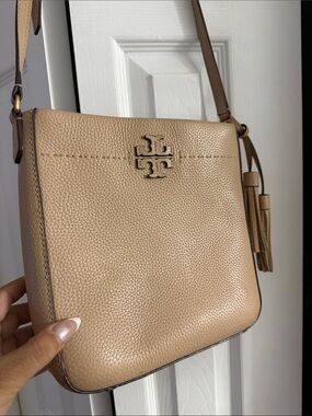 Tory Burch Tan Pebbled Leather Crossbody with Tassel